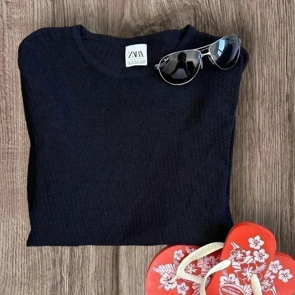 Zara Sweaters - Zara - Lightweight  Women’s Black Crew Neck Long Sleeve Summer Sweater